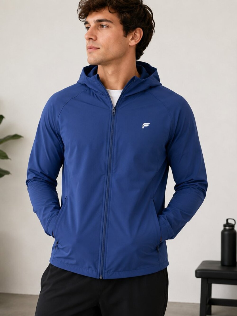 Fabletics Men's Blue Performance Hooded Zip Jacket Size Large NWOT